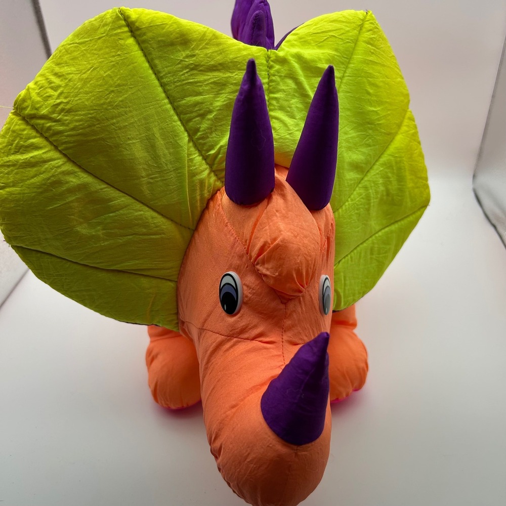 Vintage‎ 1992 Trendmasters Neon Triceratops Dinosaur Plush Windbreaker Nylon Toy